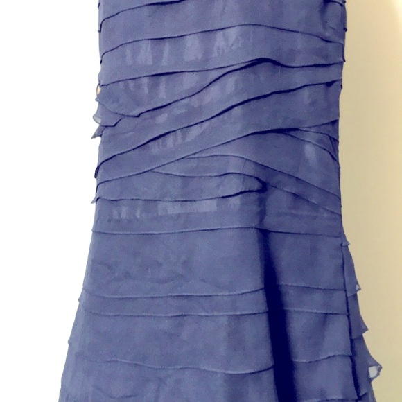 CM Couture Women’s Elegant Navy Blue Silk Tiered Trumpet Maxi Gown Dress Size 6 - Picture 3 of 9